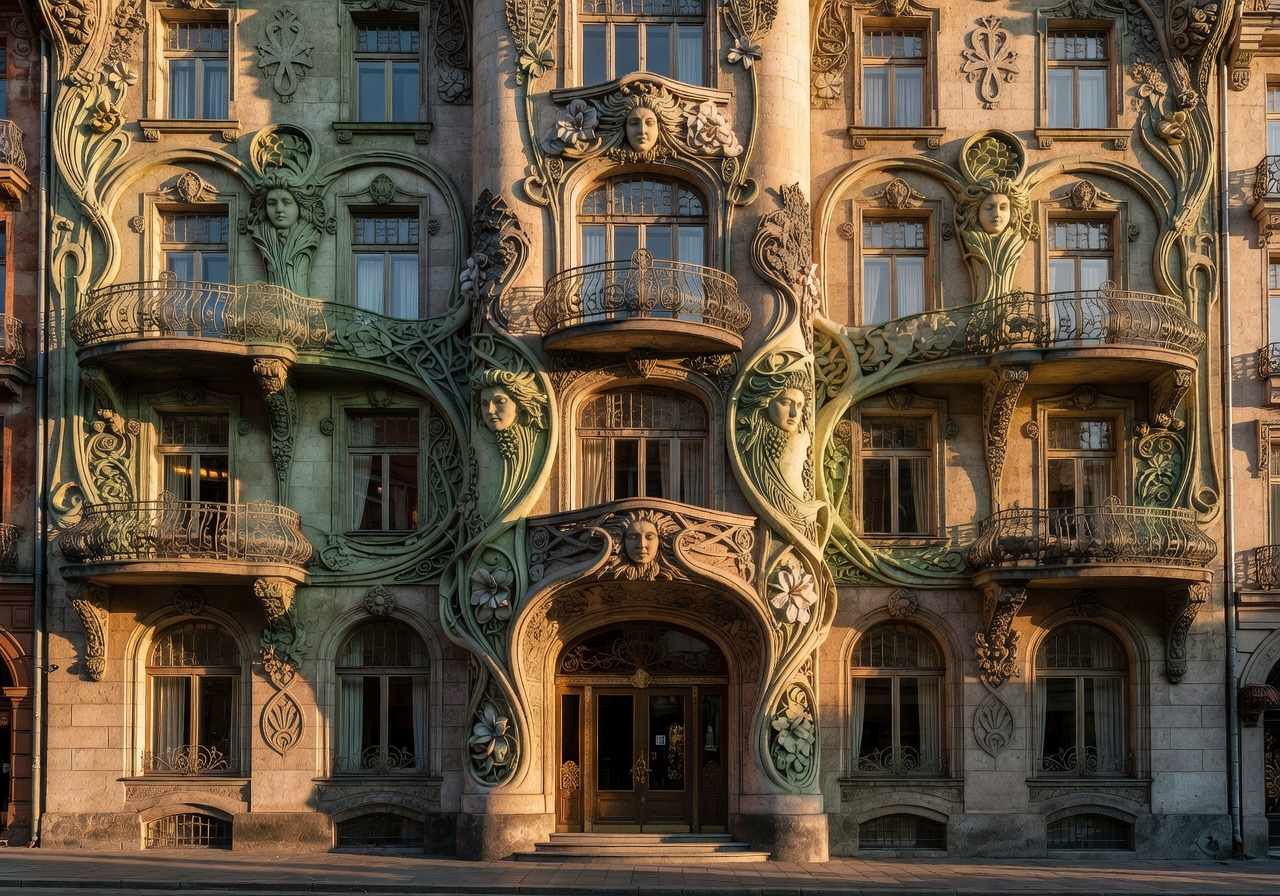 Art Nouveau Hotel Riga historic building exterior with ornate facades