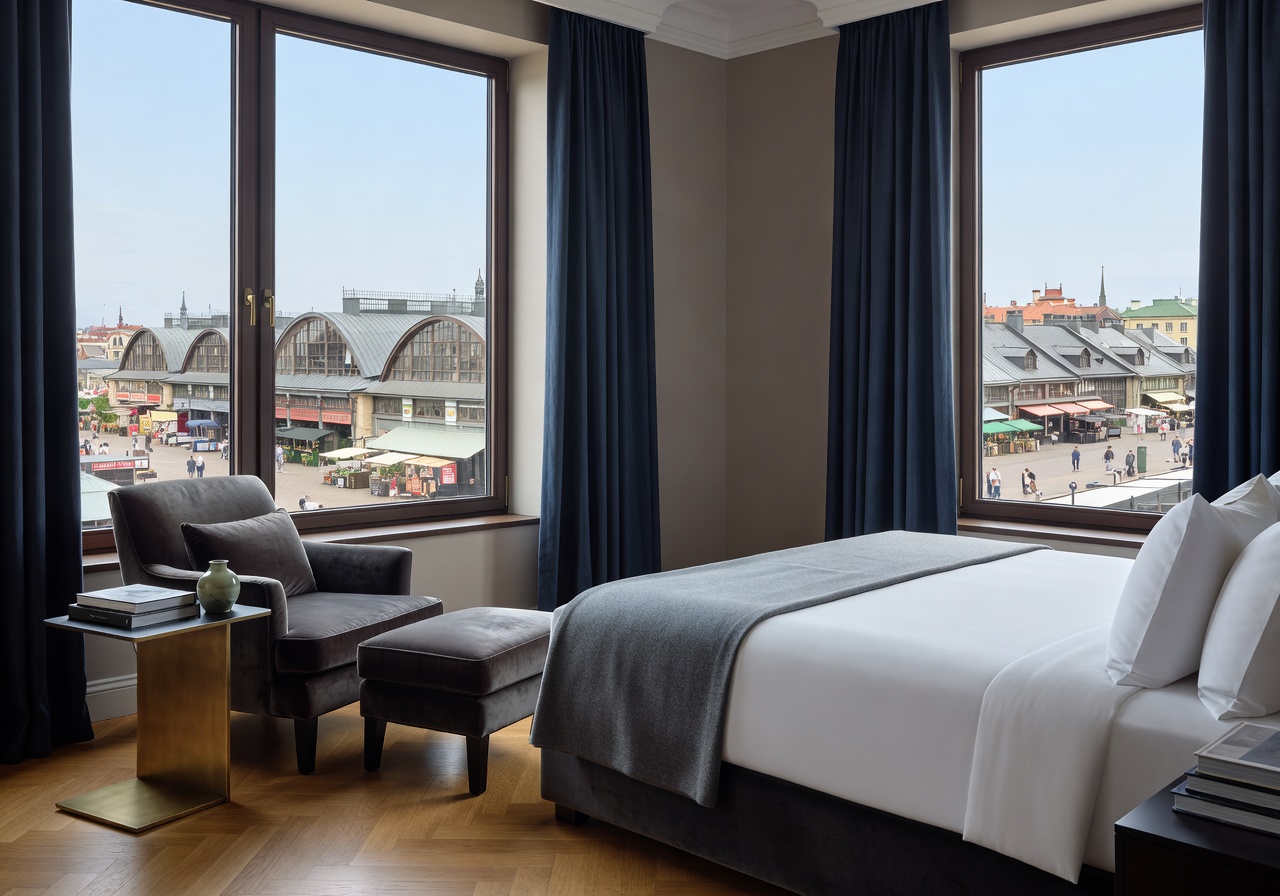 Market Square Hotel stylish room with views of Riga Central Market