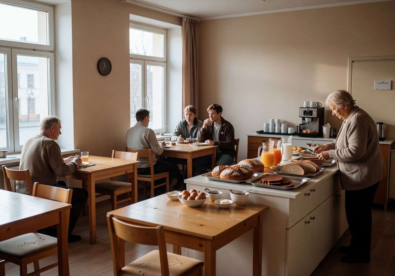 Riga City Budget Hotel breakfast dining area with natural light