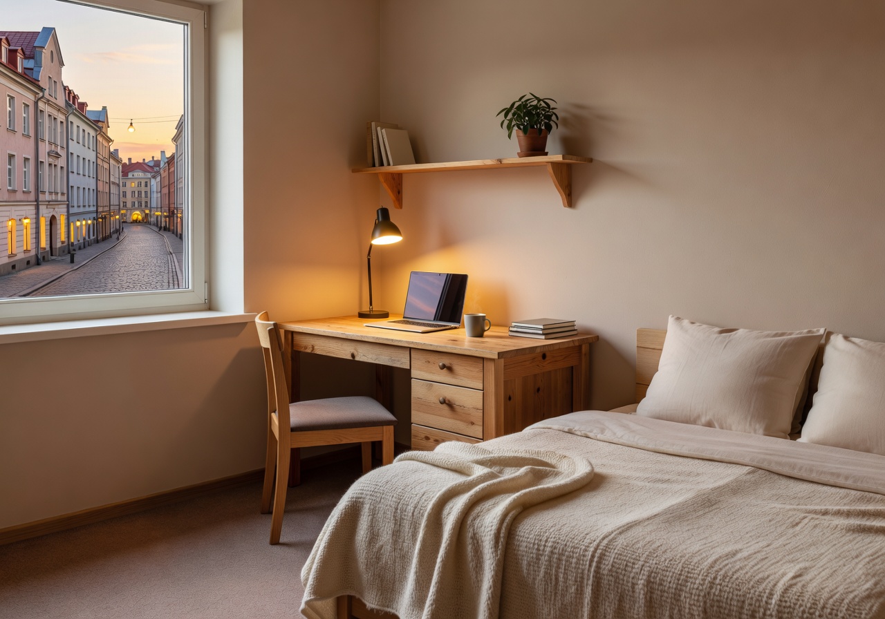 Riga City Budget Hotel cozy room interior with desk area