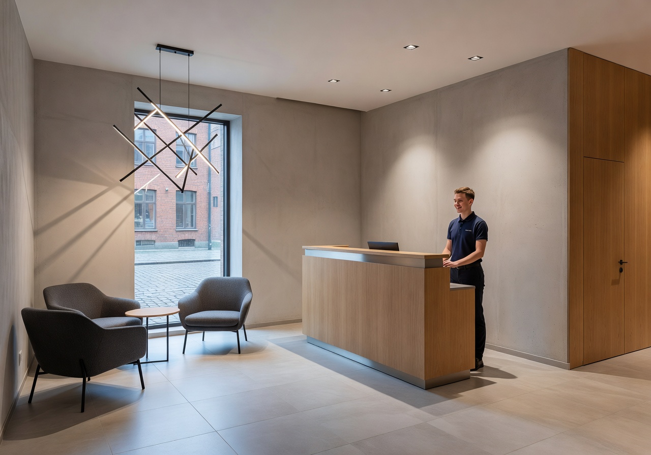 Riga City Budget Hotel lobby and reception area with modern decor